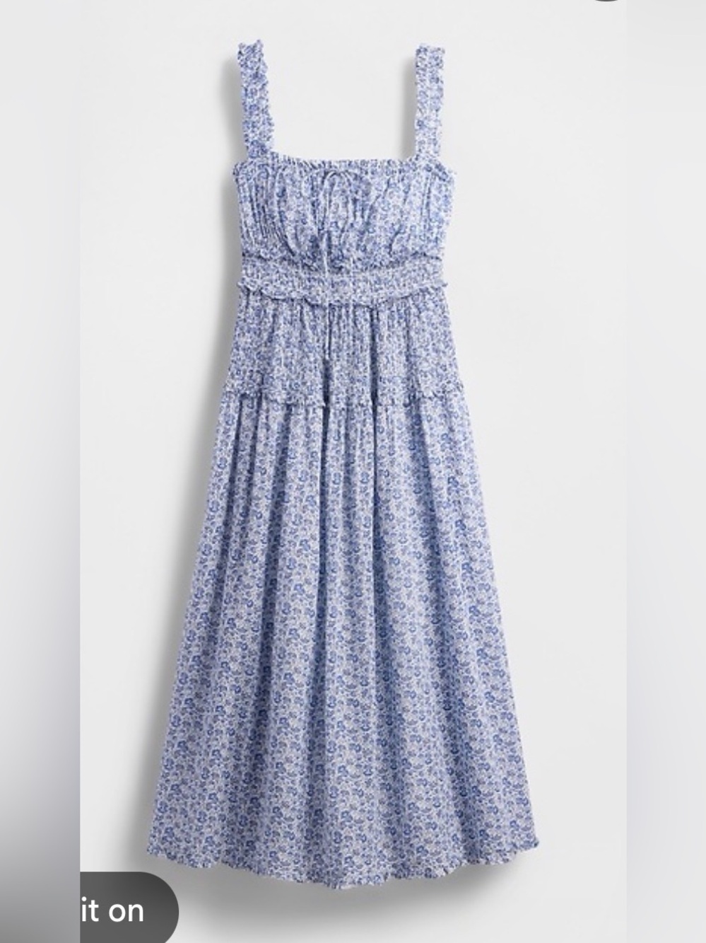 GAP DOEN Floral Smocked Midi Dress Blue Size Small Ruffles
